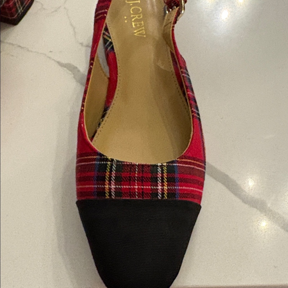 J. Crew Red and Black Plaid Slingback Heels - Picture 4 of 4